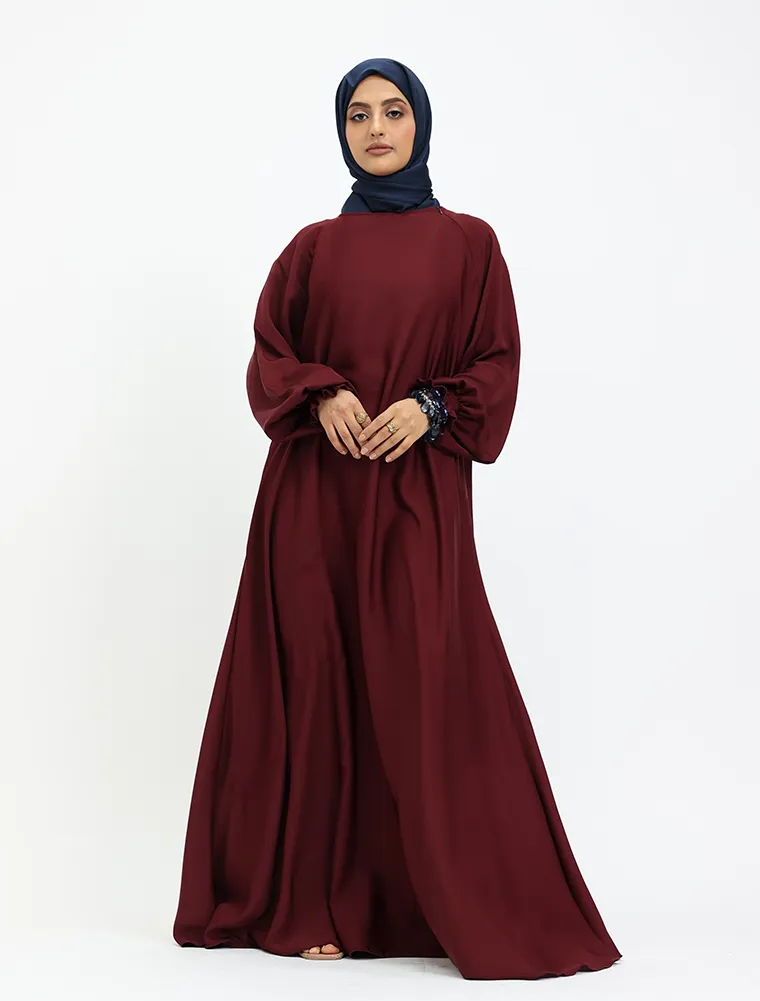 Maroon Zip Umbrella Abaya